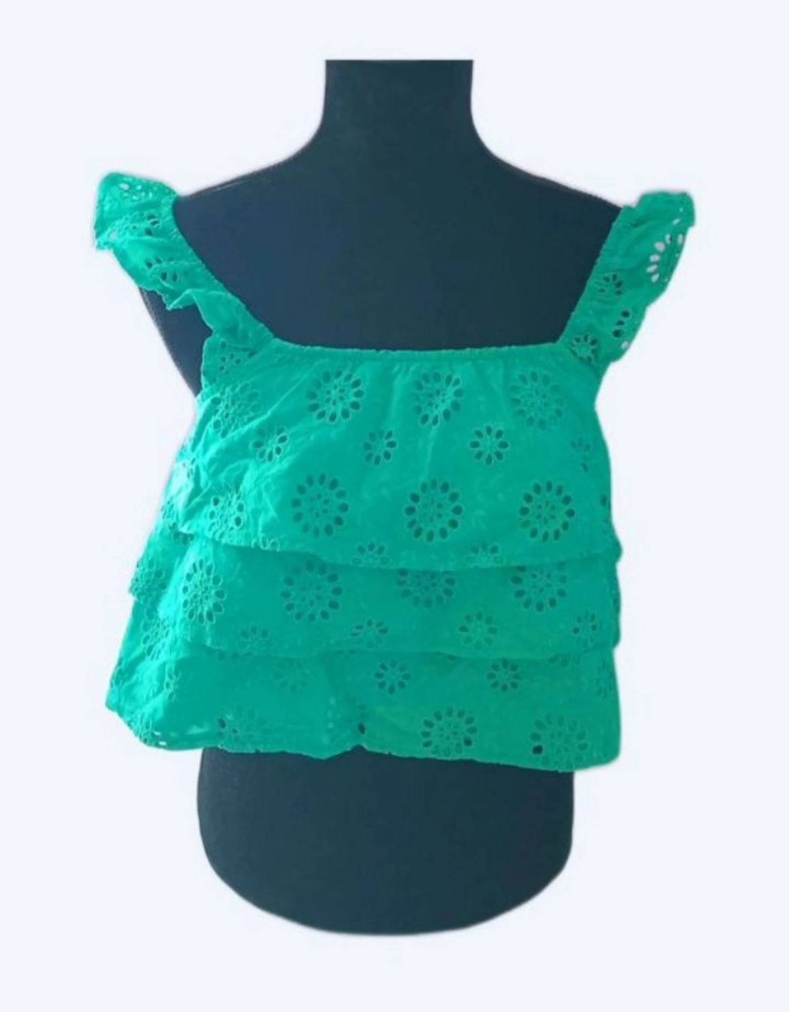 Top broderie anglaise-Vert éclatant-100% coton-Neuf étiqueté•T M